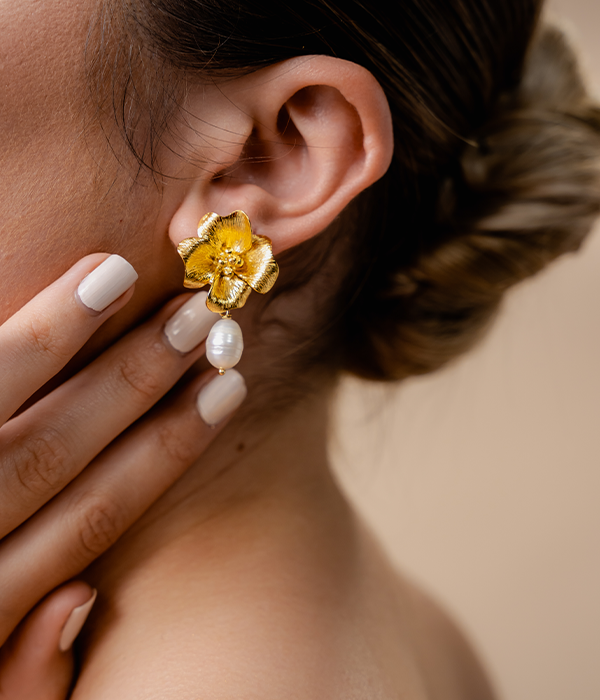 French Rose Pearl Drop Earrings